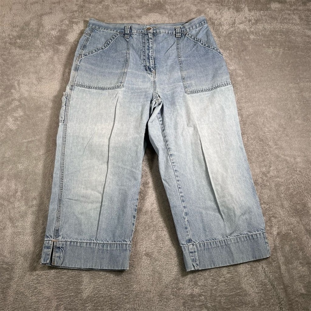 Bill Blass Jeans Women's Size 16 Blue Light Wash Wide Leg Cropped Cargo VTG